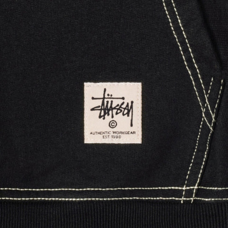 Black Men's Stussy Contrast Stitch Label Hoodie Bangkok | Thailand WRR-1920