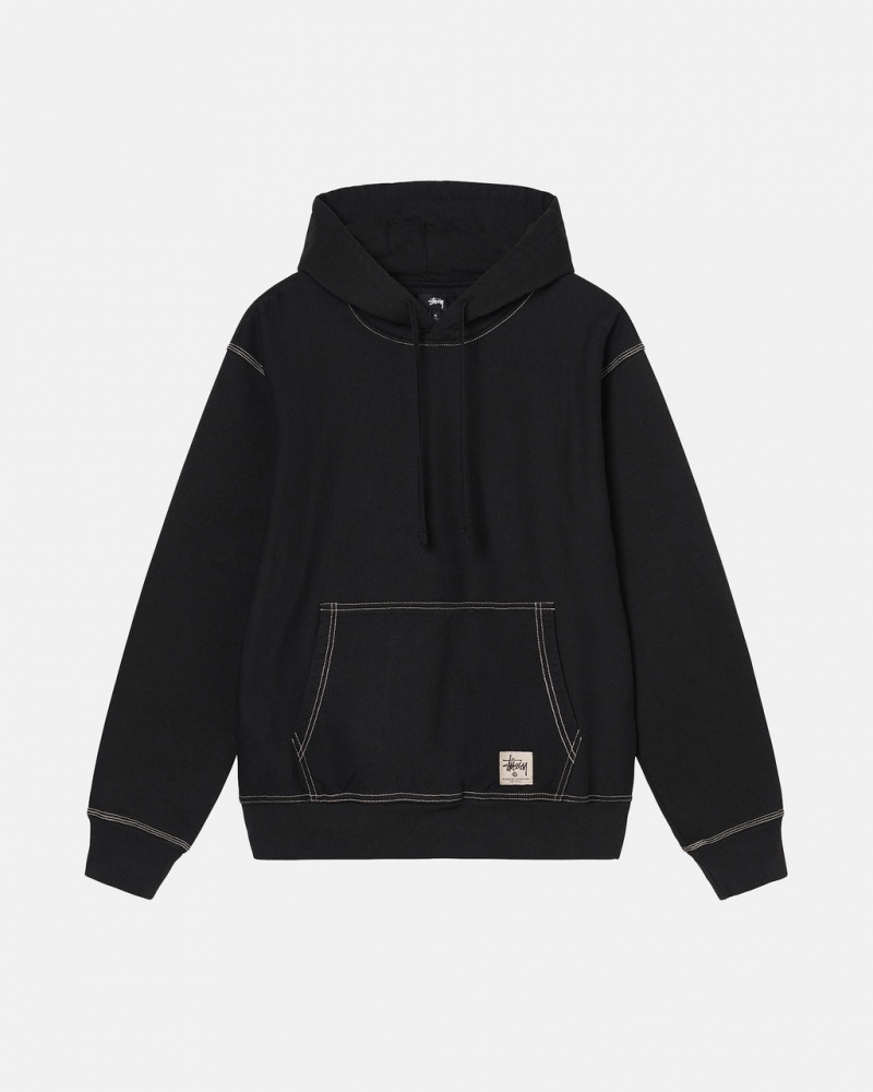 Black Men\'s Stussy Contrast Stitch Label Hoodie Bangkok | Thailand WRR-1920