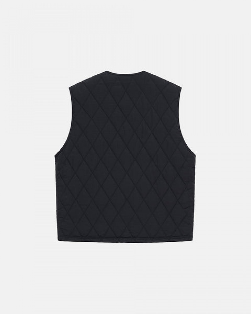 Black Men's Stussy Diamond Quilted Vest Bangkok | Thailand USE-6236