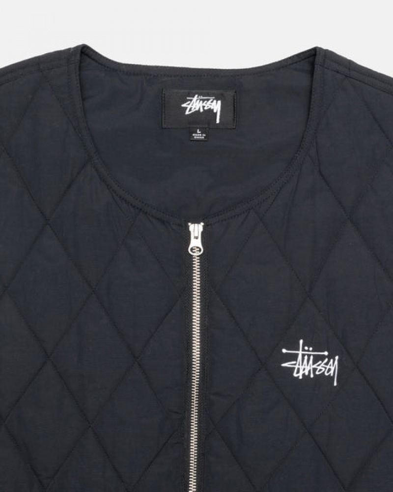 Black Men's Stussy Diamond Quilted Vest Bangkok | Thailand USE-6236