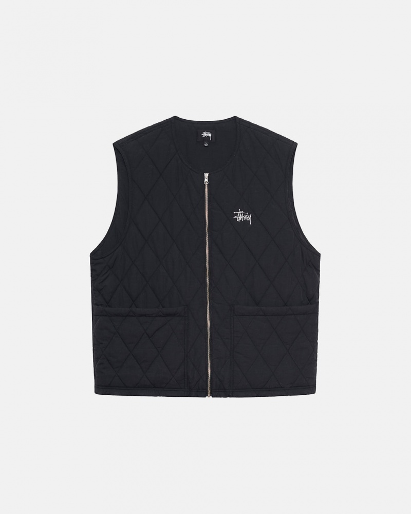 Black Men\'s Stussy Diamond Quilted Vest Bangkok | Thailand USE-6236