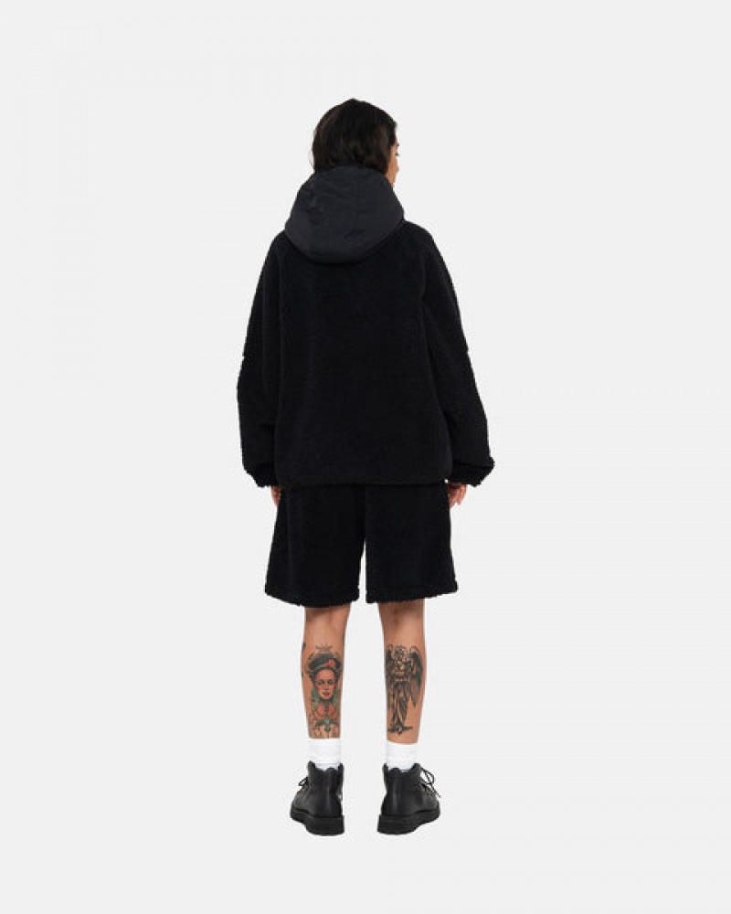 Black Men's Stussy Sherpa Paneled Hooded Jackets Bangkok | Thailand NFK-0578