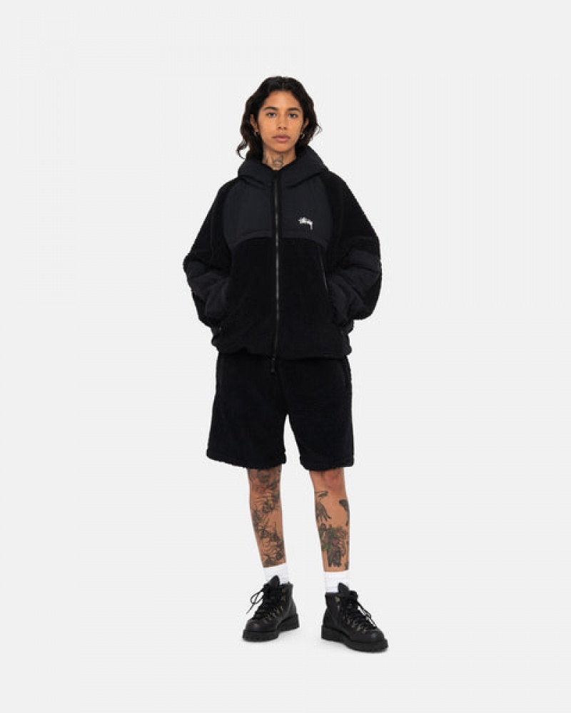 Black Men's Stussy Sherpa Paneled Hooded Jackets Bangkok | Thailand NFK-0578