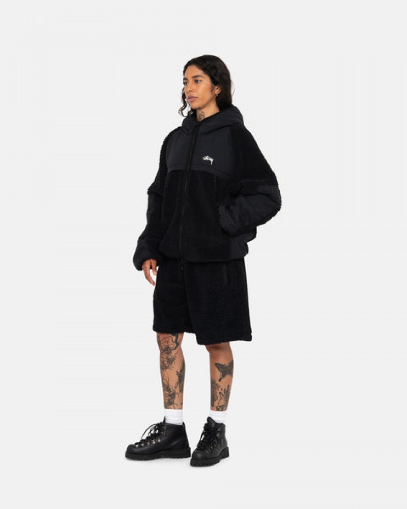 Black Men's Stussy Sherpa Paneled Hooded Jackets Bangkok | Thailand NFK-0578