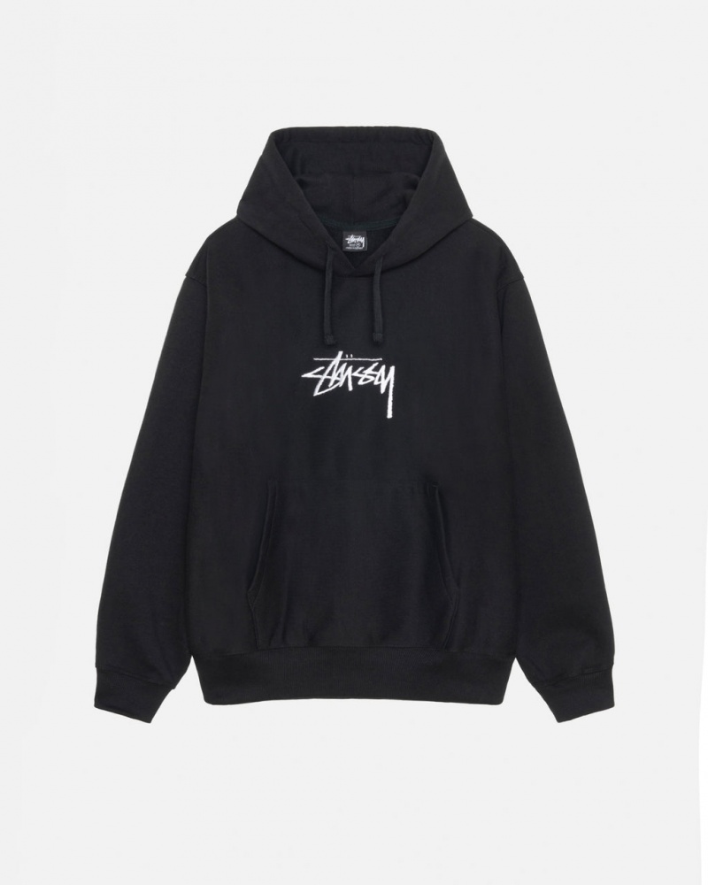 Black Men\'s Stussy Stock Logo Applique Hoodie Bangkok | Thailand KKZ-9759