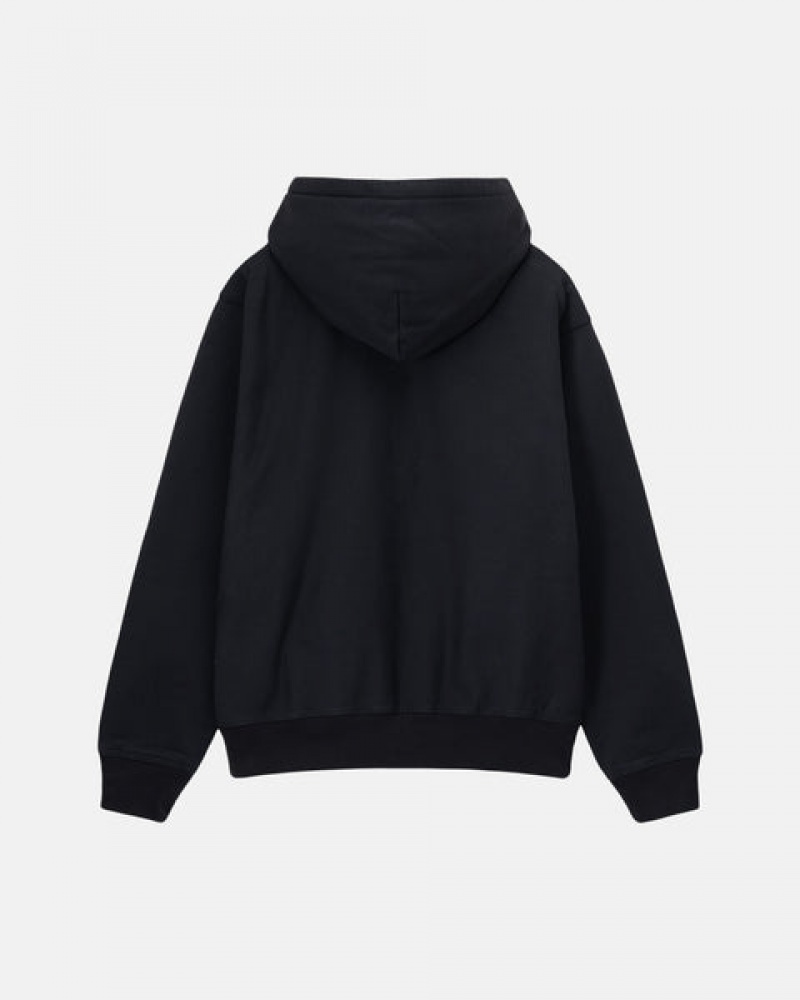 Black Men's Stussy Stock Logo Zip Hoodie Bangkok | Thailand FDL-0900