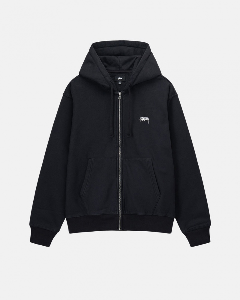 Black Men\'s Stussy Stock Logo Zip Hoodie Bangkok | Thailand FDL-0900