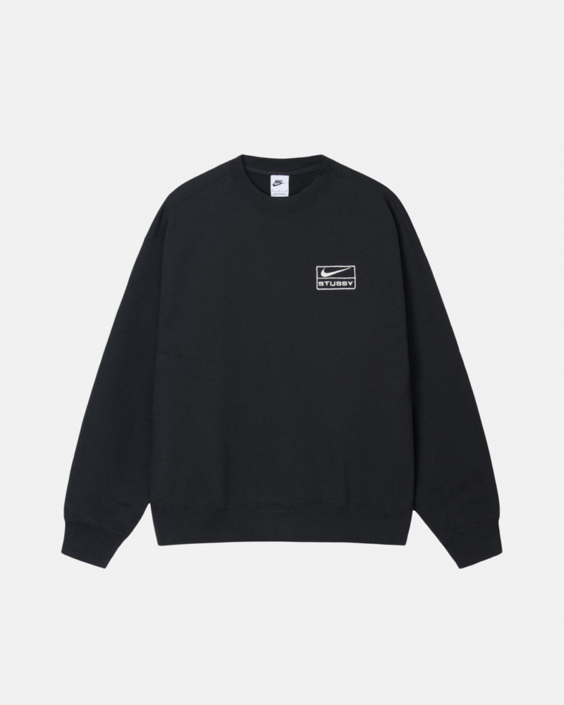 Black Men\'s Stussy Stone Wash Fleece Crew Sweatshirts Bangkok | Thailand QYE-2124