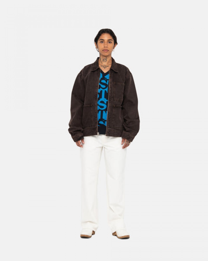 Black Men's Stussy Zip Work Jacket Denim Bangkok | Thailand KOQ-7419