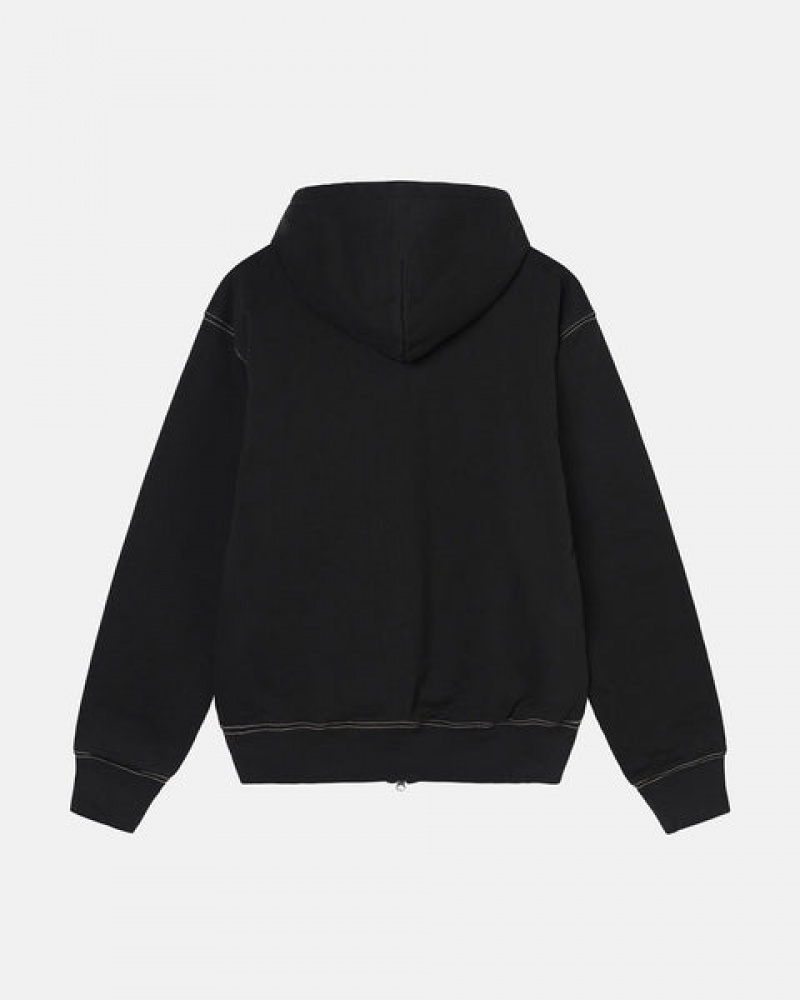 Black Women's Stussy Double Face Label Zip Hoodie Bangkok | Thailand LJX-4573