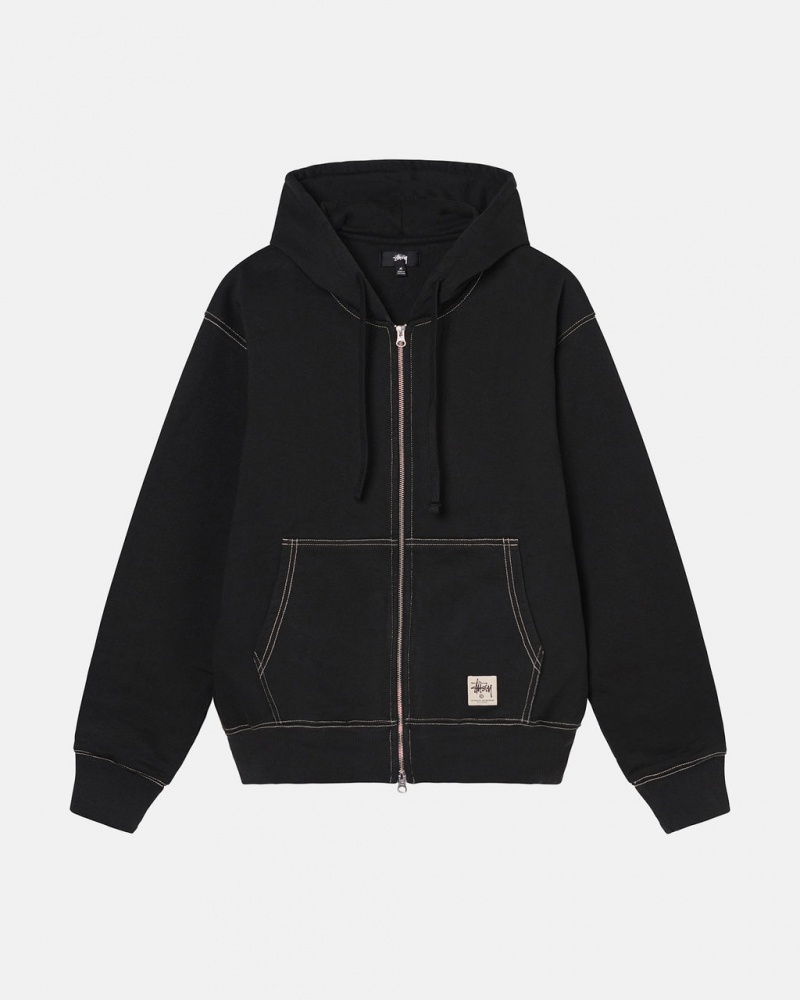 Black Women\'s Stussy Double Face Label Zip Hoodie Bangkok | Thailand LJX-4573