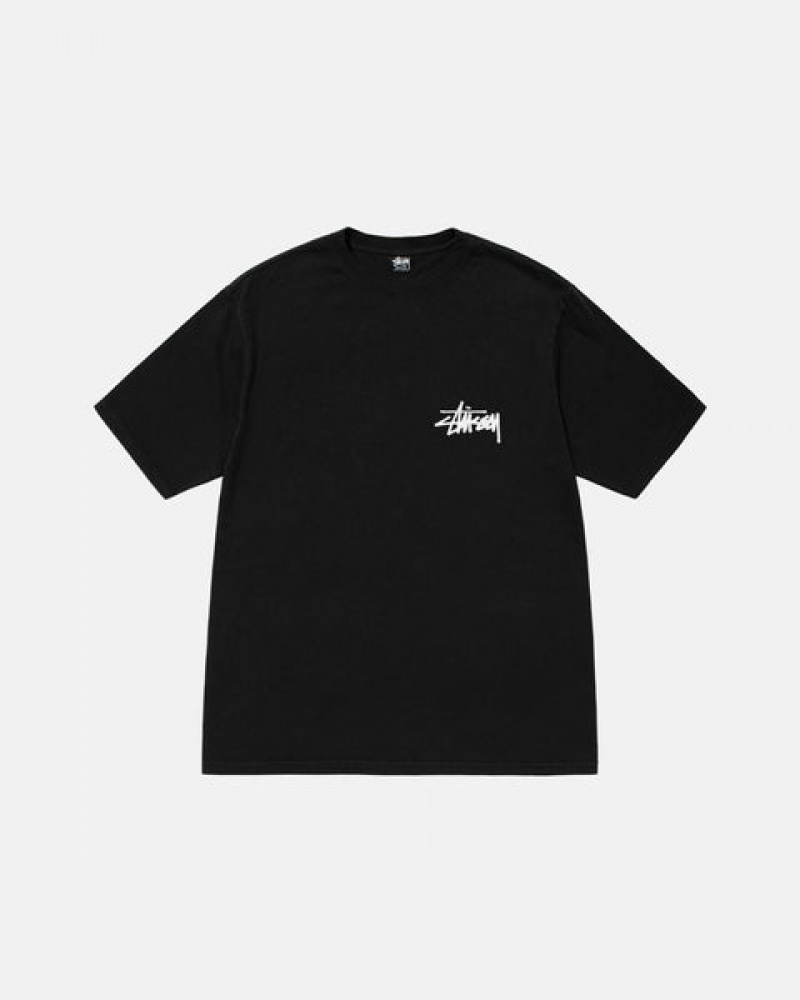 Black Women's Stussy Old Phone Tee Pigment Dyed Tees Bangkok | Thailand MLE-4938