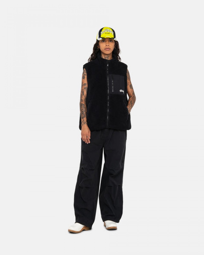 Black Women's Stussy Sherpa Reversible Vest Bangkok | Thailand GBL-5803