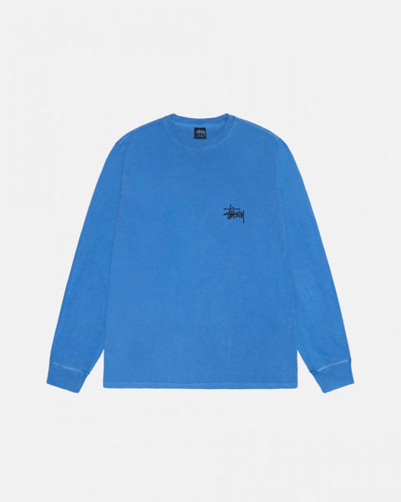 Blue Men's Stussy Basic Stussy LS Tee Pigment Dyed Tees Bangkok | Thailand GZX-3673