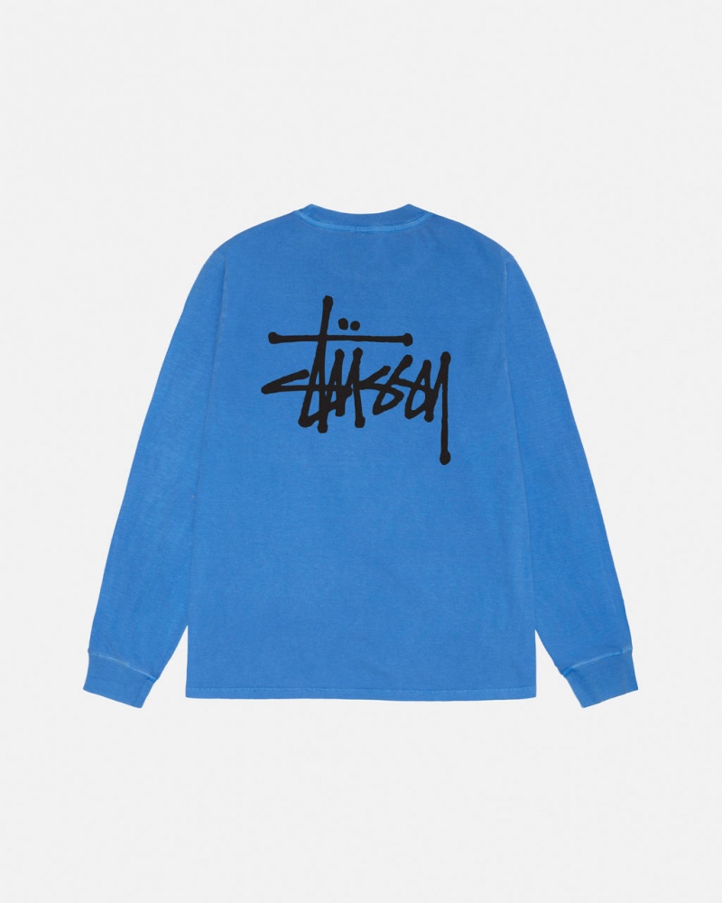 Blue Men\'s Stussy Basic Stussy LS Tee Pigment Dyed Tees Bangkok | Thailand GZX-3673