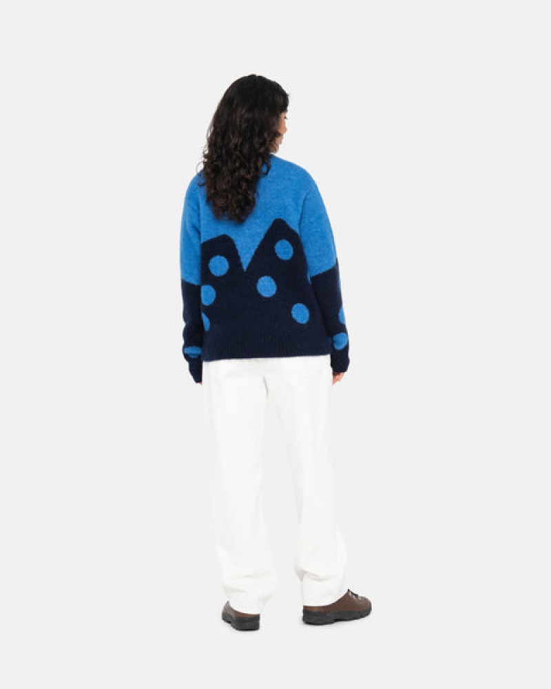 Blue Women's Stussy Dice Fuzzy Crew Sweaters Bangkok | Thailand FQT-8769