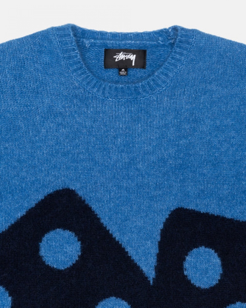 Blue Women's Stussy Dice Fuzzy Crew Sweaters Bangkok | Thailand FQT-8769