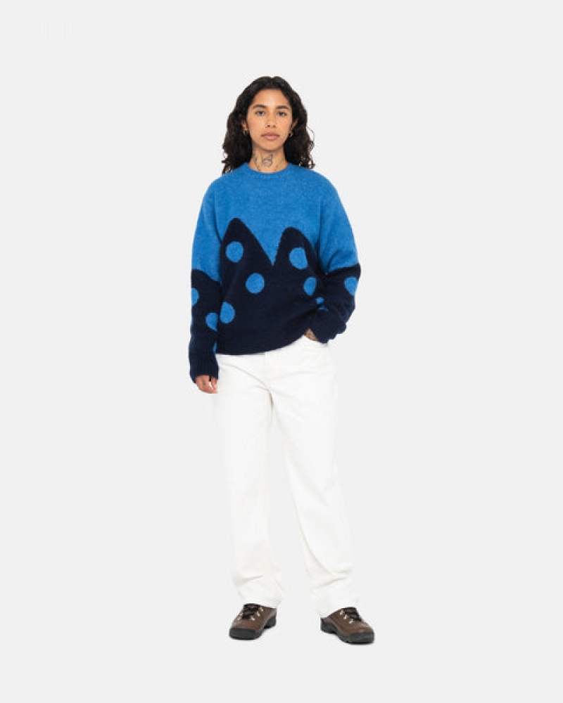 Blue Women's Stussy Dice Fuzzy Crew Sweaters Bangkok | Thailand FQT-8769