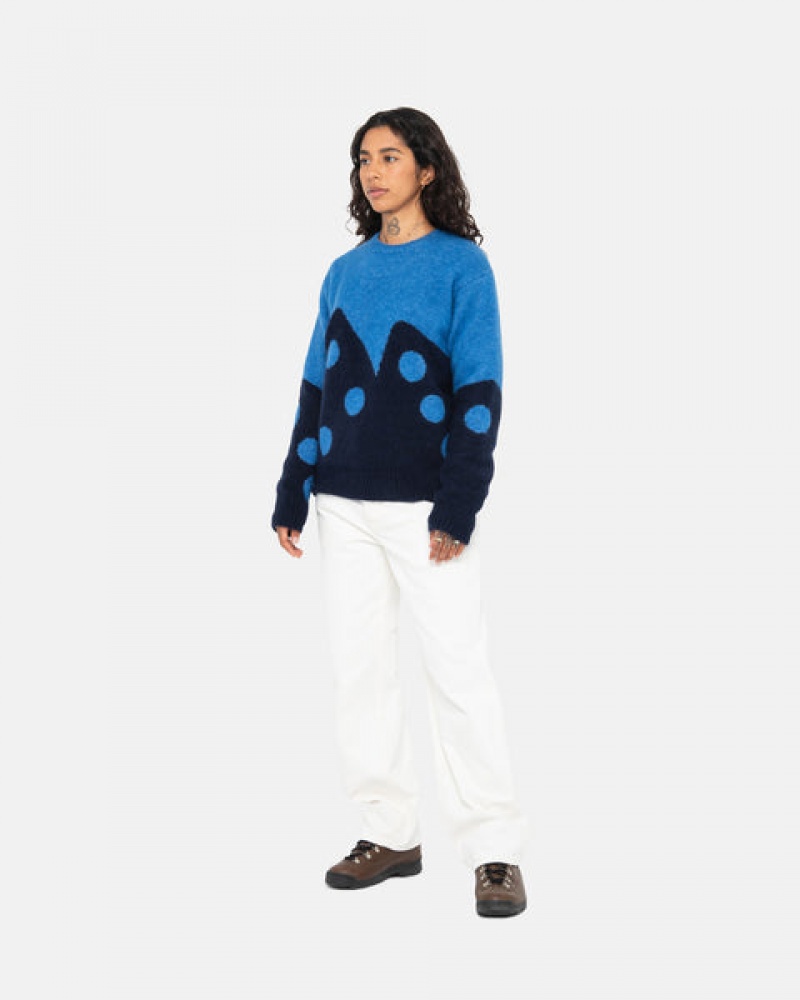 Blue Women's Stussy Dice Fuzzy Crew Sweaters Bangkok | Thailand FQT-8769