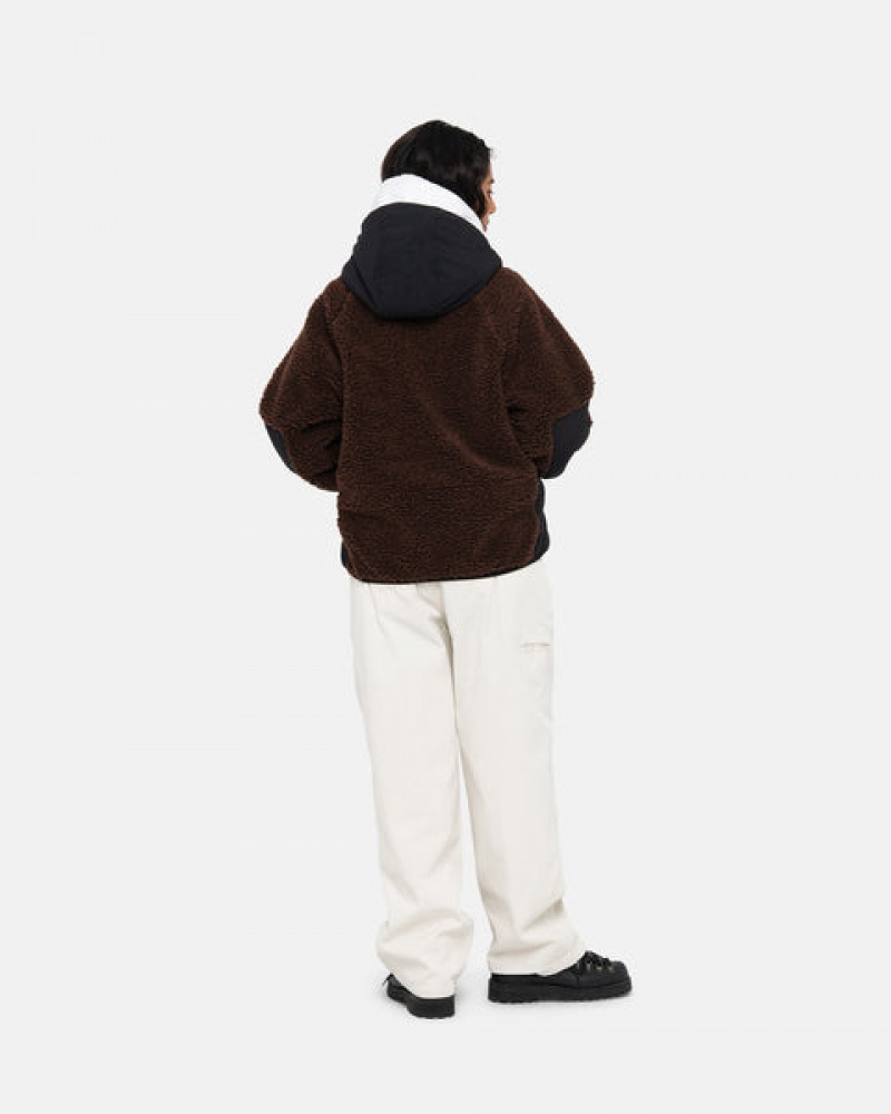 Brown Men's Stussy Sherpa Paneled Hooded Jackets Bangkok | Thailand JIE-1245