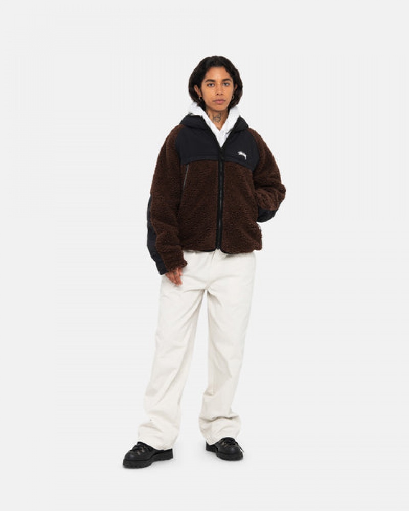 Brown Men's Stussy Sherpa Paneled Hooded Jackets Bangkok | Thailand JIE-1245