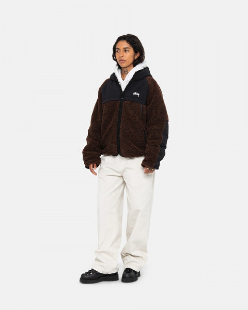 Brown Men's Stussy Sherpa Paneled Hooded Jackets Bangkok | Thailand JIE-1245