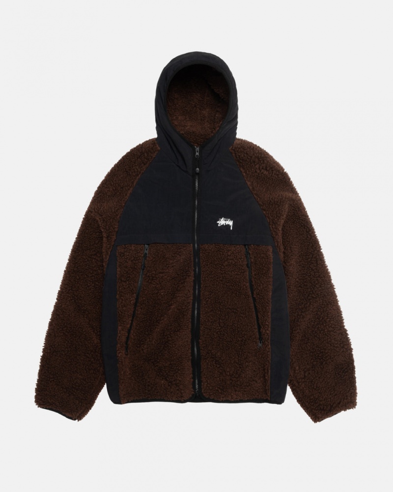 Brown Men\'s Stussy Sherpa Paneled Hooded Jackets Bangkok | Thailand JIE-1245