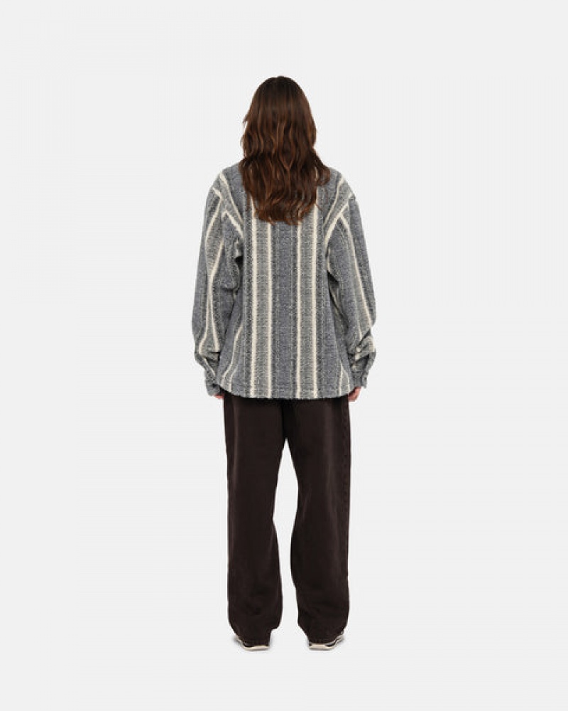 Charcoal Women's Stussy Striped Sherpa Shirt Jackets Bangkok | Thailand GCS-8324