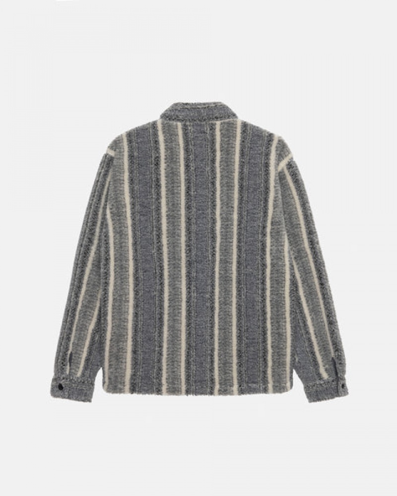 Charcoal Women's Stussy Striped Sherpa Shirt Jackets Bangkok | Thailand GCS-8324