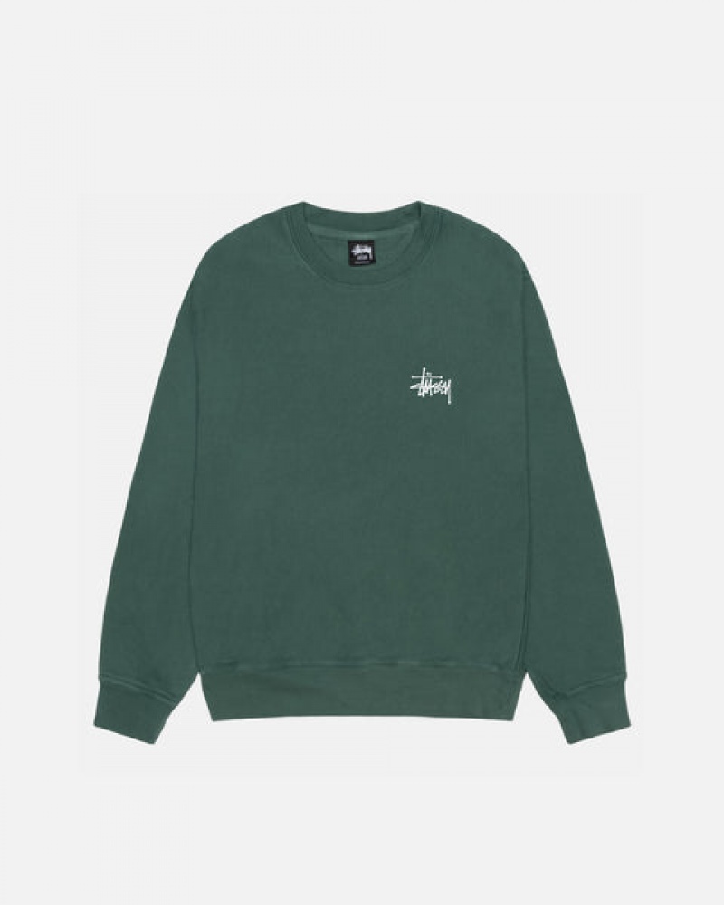 Green Men's Stussy Basic Stussy Crew Pigment Dyed Sweatshirts Bangkok | Thailand YPE-9432