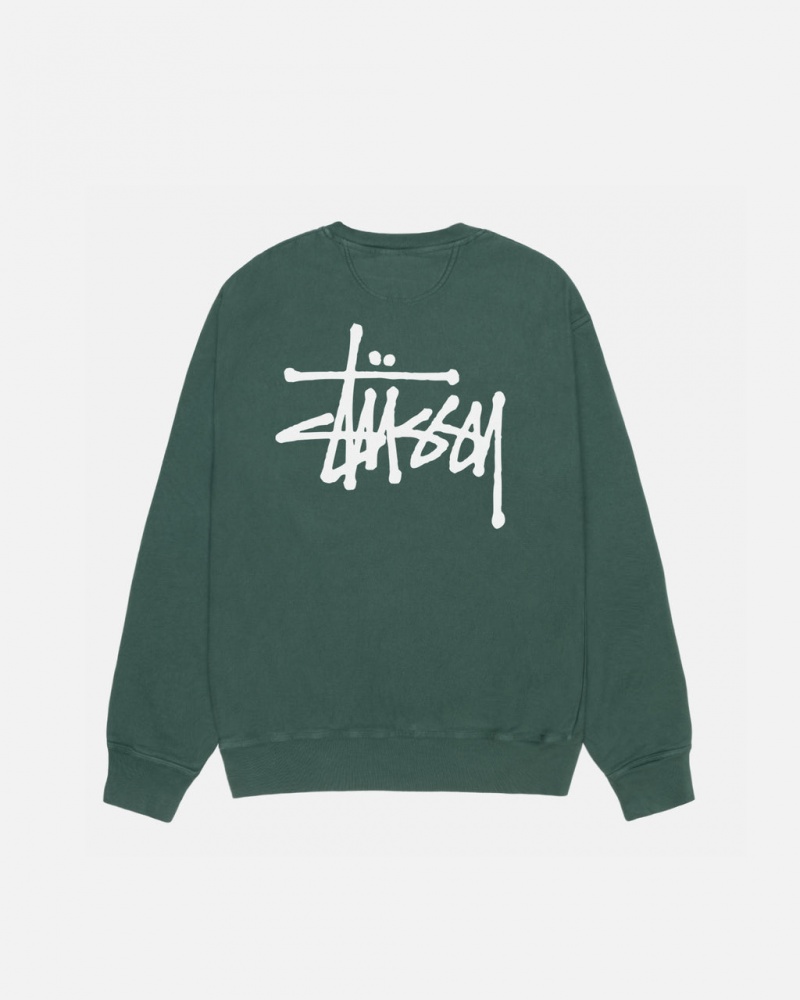 Green Men\'s Stussy Basic Stussy Crew Pigment Dyed Sweatshirts Bangkok | Thailand YPE-9432