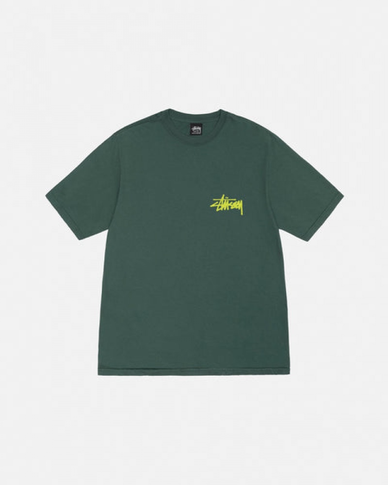 Green Men's Stussy Old Phone Tee Pigment Dyed Tees Bangkok | Thailand ZTF-5966