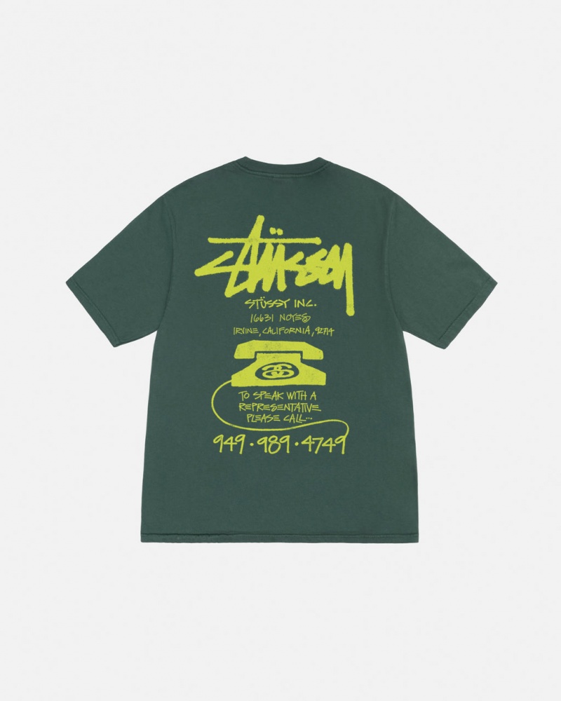 Green Men\'s Stussy Old Phone Tee Pigment Dyed Tees Bangkok | Thailand ZTF-5966