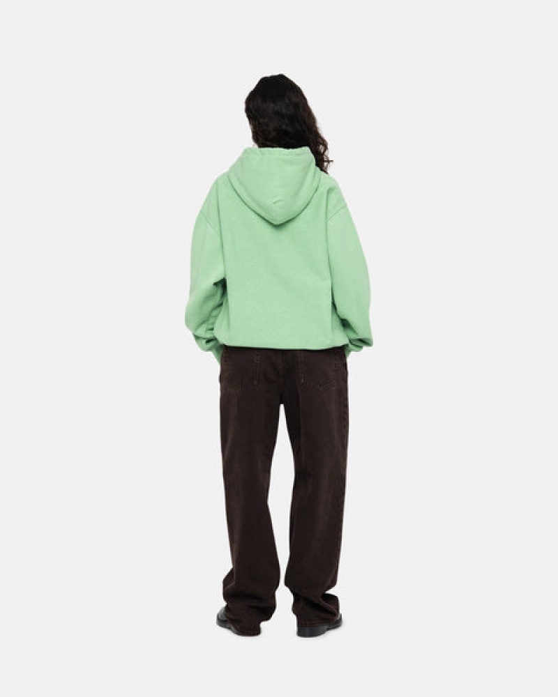 Green Men's Stussy Stock Logo Hood Sweatshirts Bangkok | Thailand TQV-5191