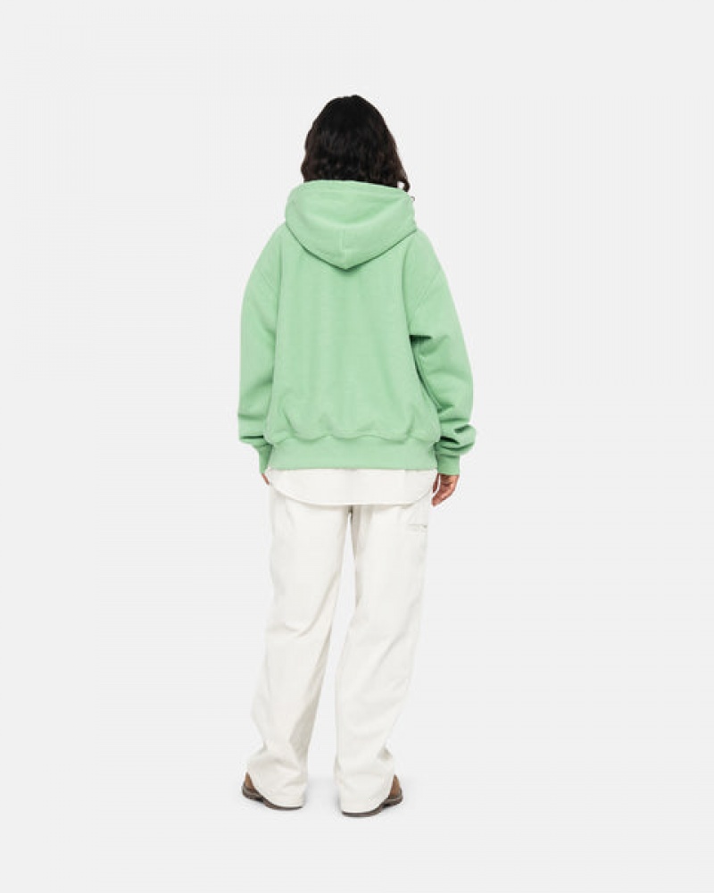 Green Men's Stussy Stock Logo Zip Hood Sweatshirts Bangkok | Thailand MZS-5373