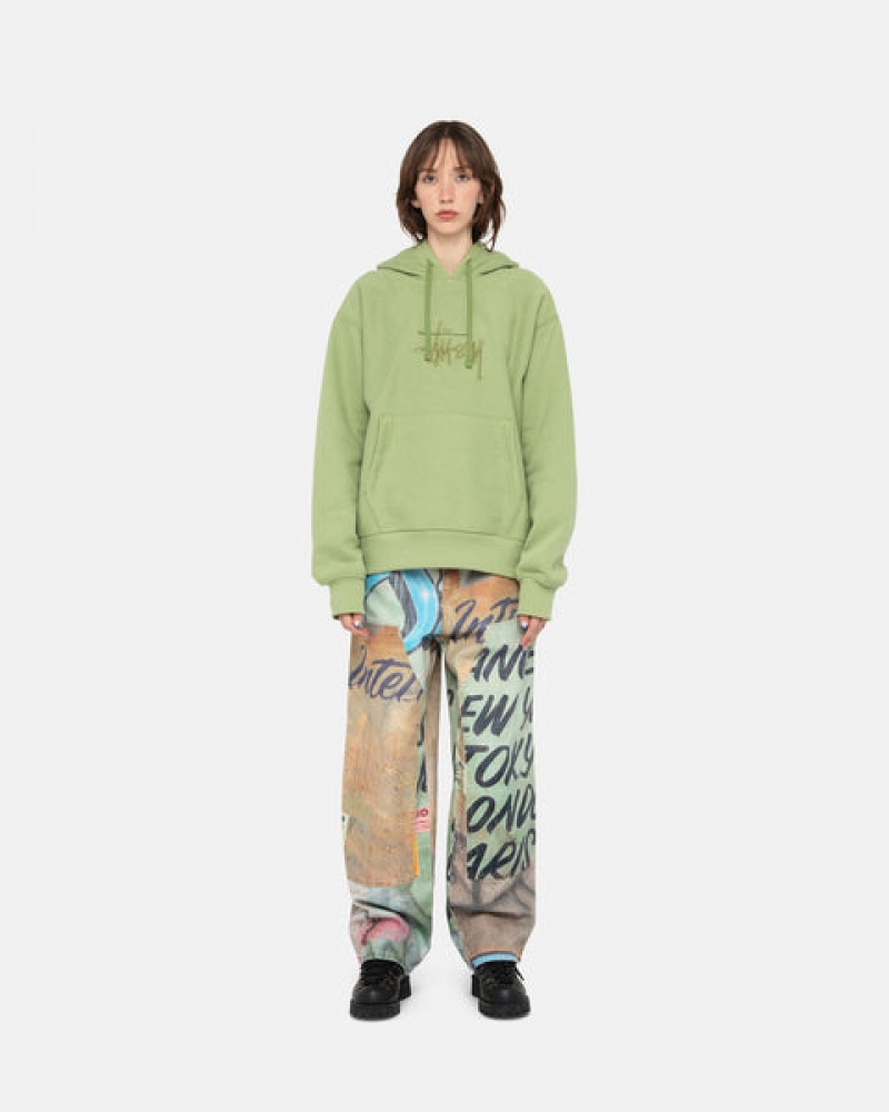 Green Women's Stussy Basic Applique Hood Sweatshirts Bangkok | Thailand LKP-7001