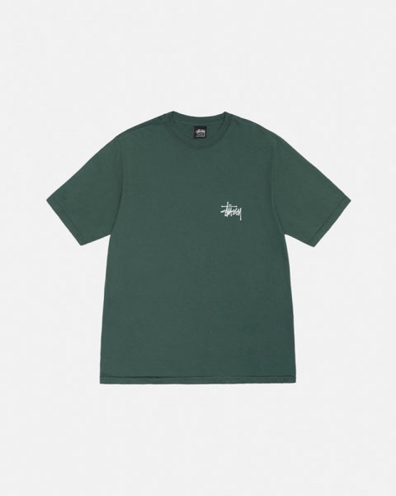 Green Women's Stussy Basic Stussy Tee Pigment Dyed Tees Bangkok | Thailand CAO-0770