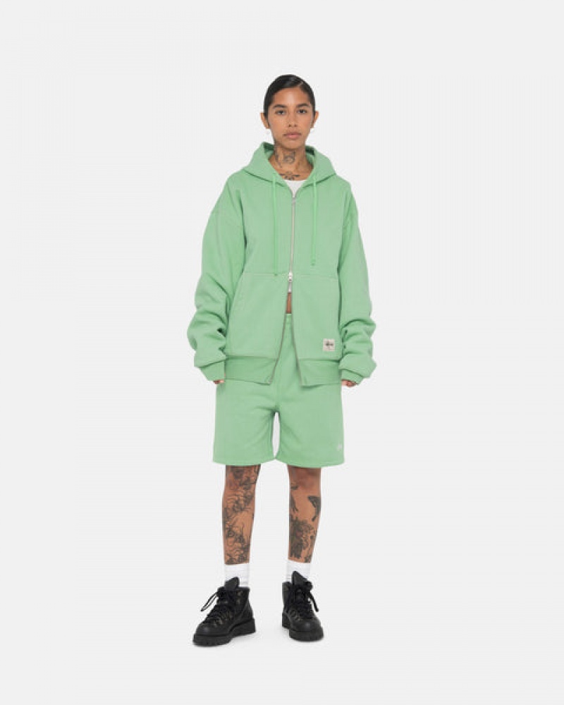 Green Women's Stussy Double Face Label Zip Hoodie Bangkok | Thailand FOR-9950