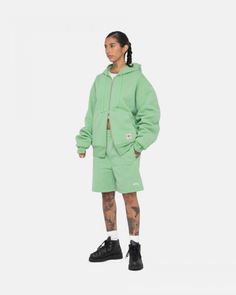 Green Women's Stussy Double Face Label Zip Hoodie Bangkok | Thailand FOR-9950