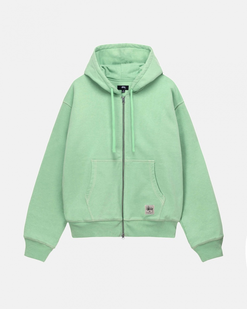 Green Women\'s Stussy Double Face Label Zip Hoodie Bangkok | Thailand FOR-9950