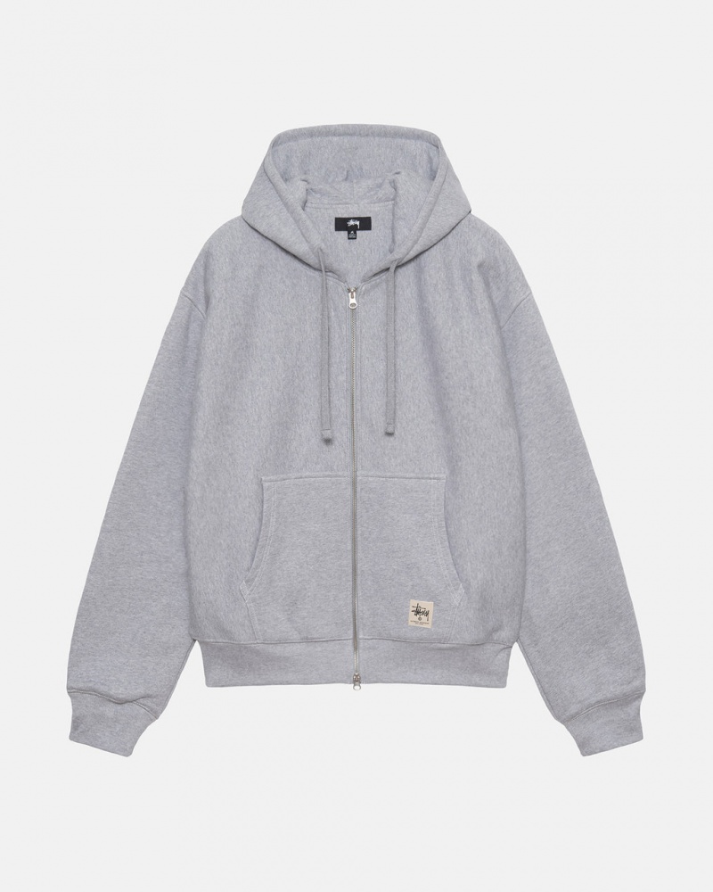 Grey Men\'s Stussy Double Face Label Zip Hoodie Bangkok | Thailand RIK-4196