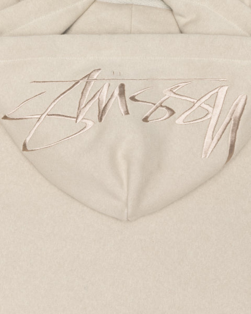 Khaki Men's Stussy Back Hood Applique Hood Sweatshirts Bangkok | Thailand DJU-2952