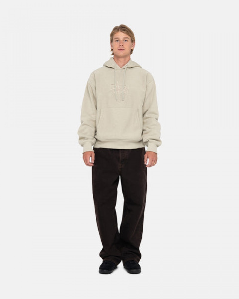 Khaki Men's Stussy Basic Applique Hood Sweatshirts Bangkok | Thailand WUV-0021