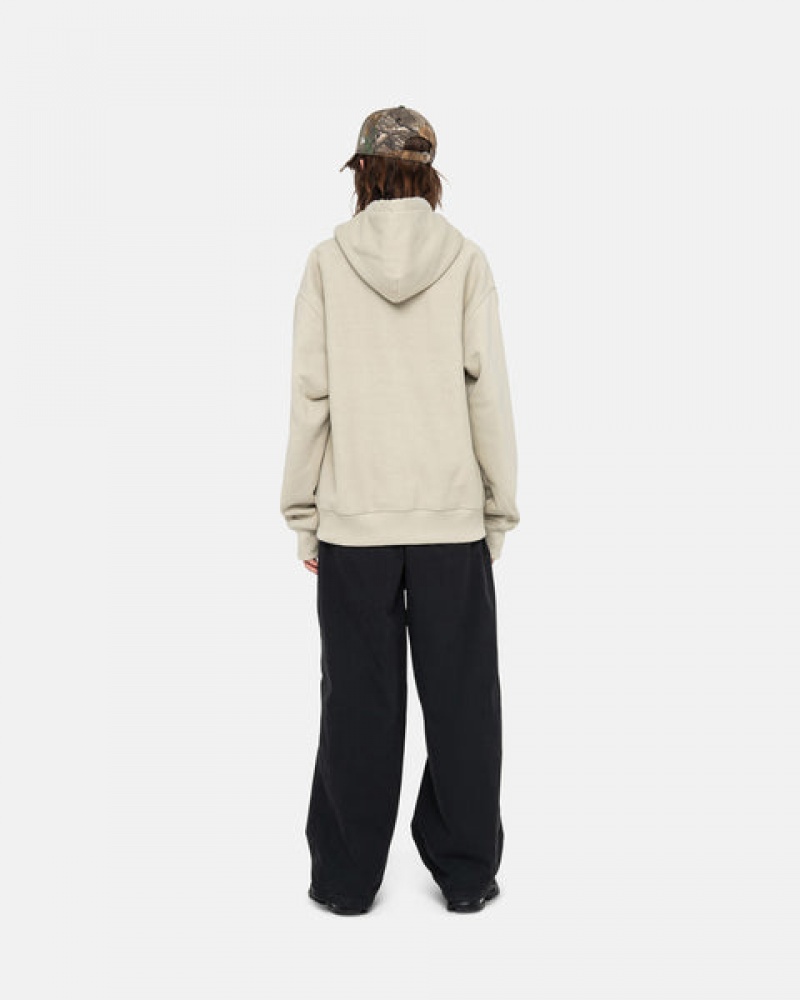 Khaki Men's Stussy Basic Applique Hood Sweatshirts Bangkok | Thailand WUV-0021