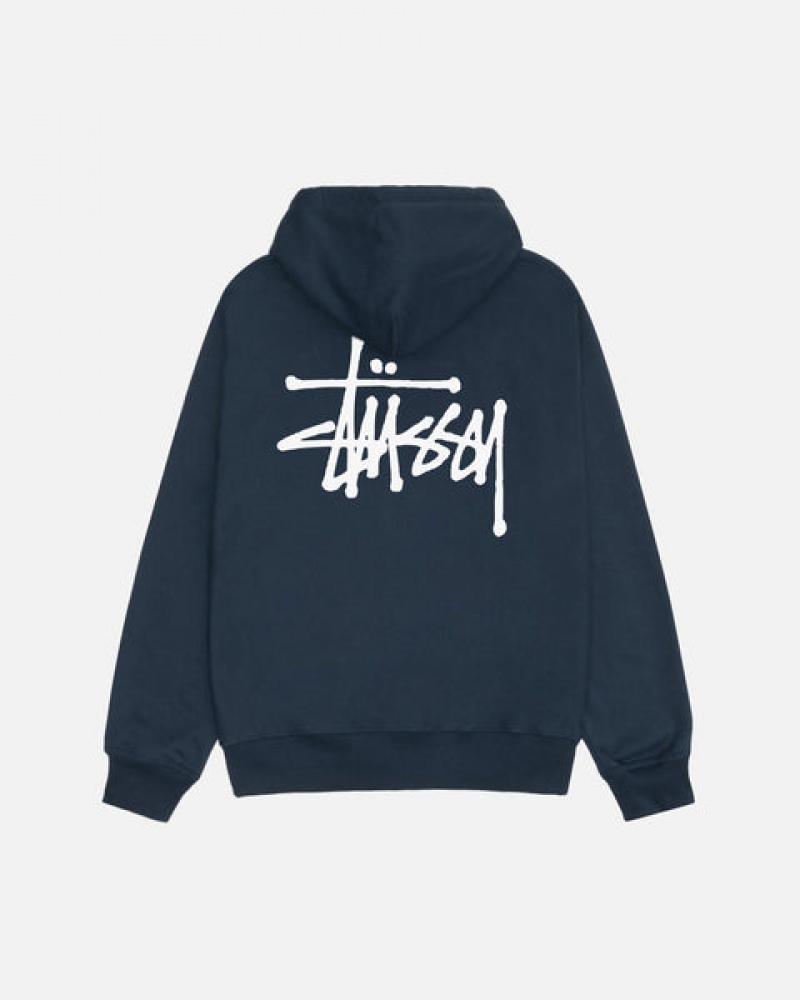 Navy Men's Stussy Basic Stussy Zip Hoodie Bangkok | Thailand POU-4688