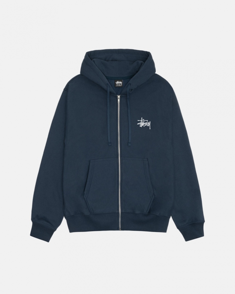 Navy Men\'s Stussy Basic Stussy Zip Hoodie Bangkok | Thailand POU-4688