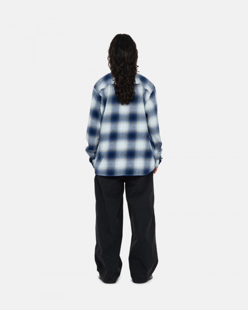 Navy Women's Stussy Bay Plaid Shirts Bangkok | Thailand ENC-6431