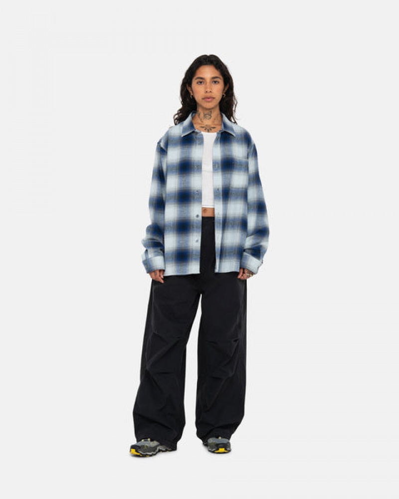 Navy Women's Stussy Bay Plaid Shirts Bangkok | Thailand ENC-6431