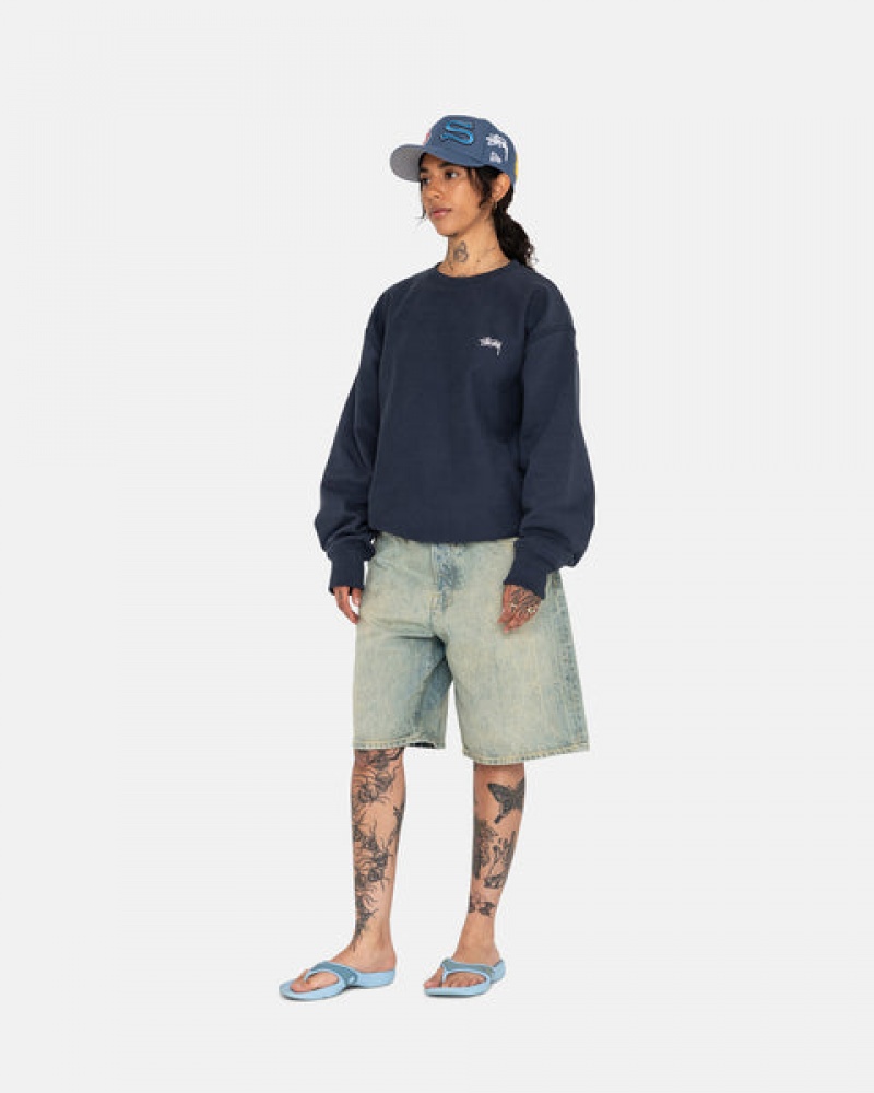 Navy Women's Stussy Overdyed Stock Logo Crew Sweatshirts Bangkok | Thailand XEA-5012