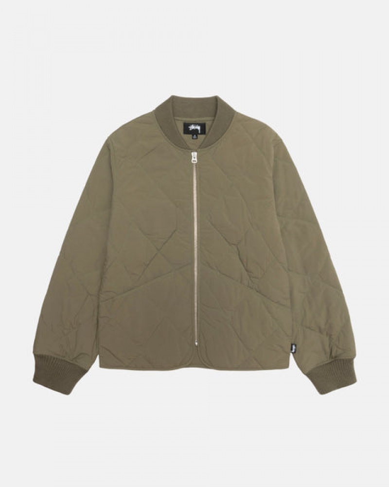 Olive Men's Stussy 8 Ball Quilted Liner Jackets Bangkok | Thailand DJM-8739